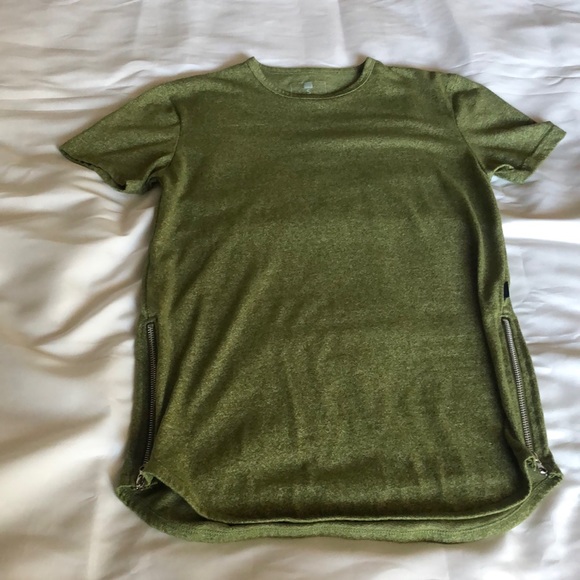 Men’s size small Green Premium Hipster Longline T Shirt With Side Zippers - Picture 1 of 4